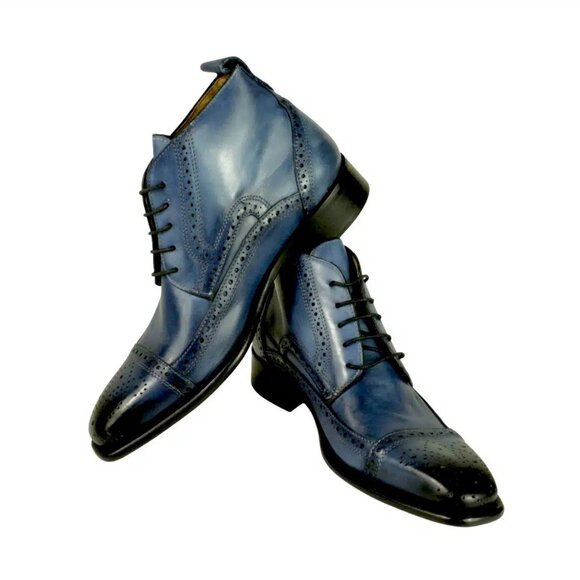 Chaka Mens Blue Leather Boots